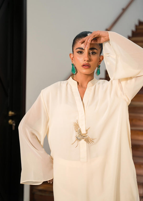 Jewelled Crane -Cream MahGul